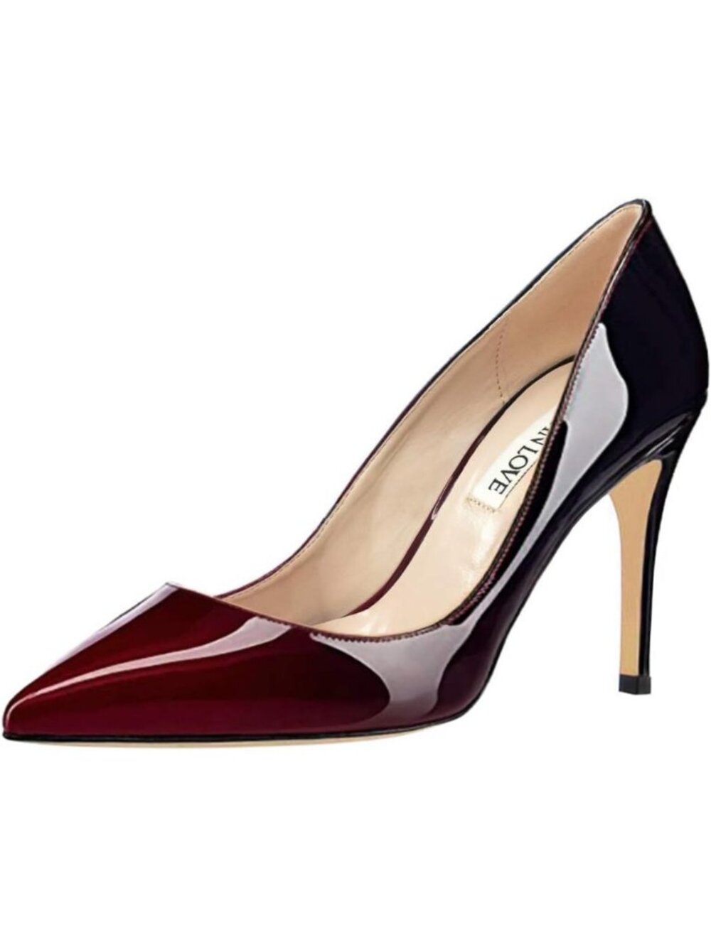 Women's Wine Black Patent Closed Pointed Toe High Heel Pumps Slip On Dress Shoes